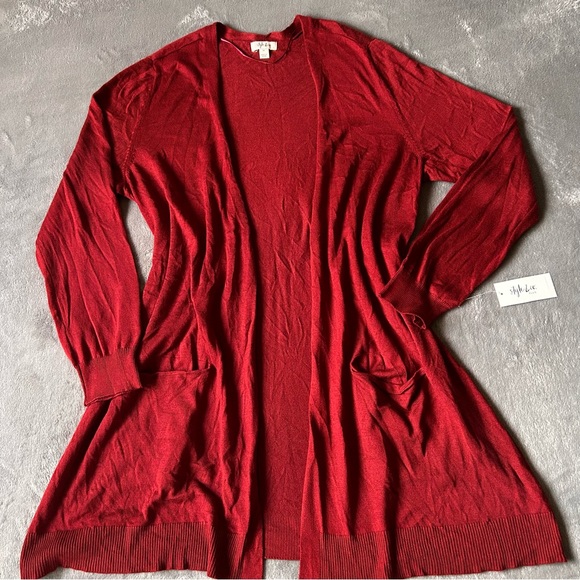 Style & Co. Women's Merlot Plus Size Open Front Ribbed V-Neck Cardigan Size 2X - Picture 3 of 12